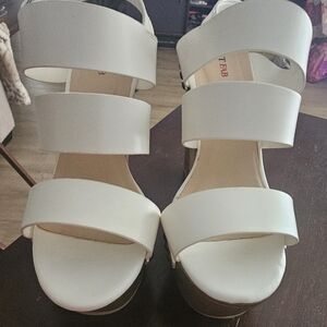 JustFab White Triple-Strap Platform Wedges
